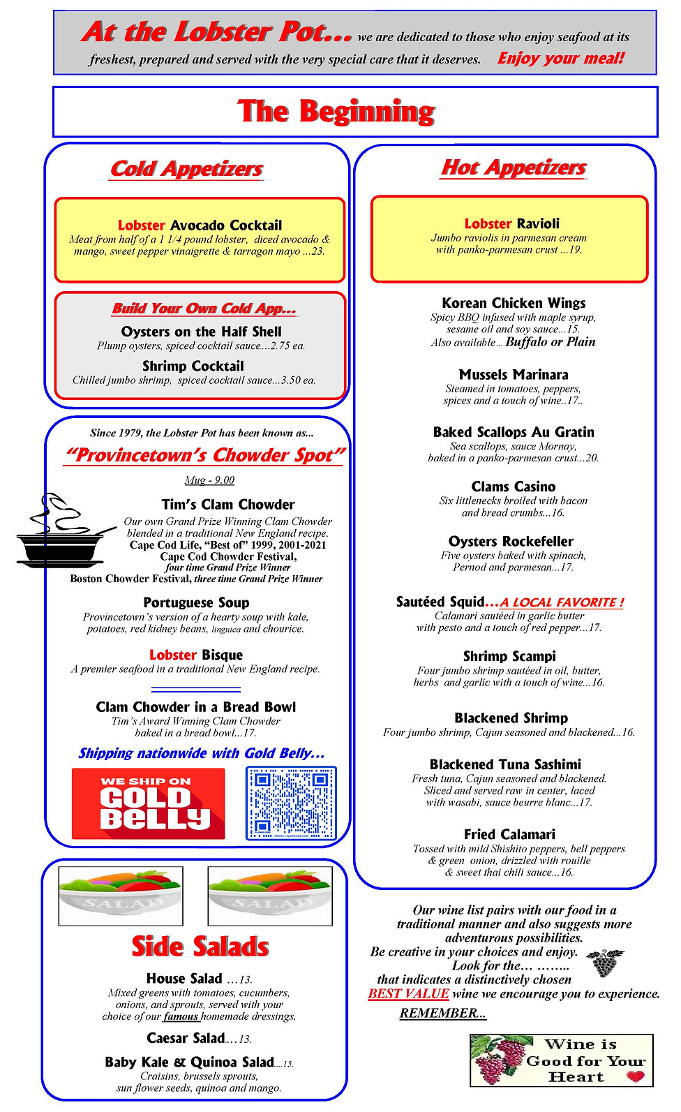 MENUS | Lobster Pot